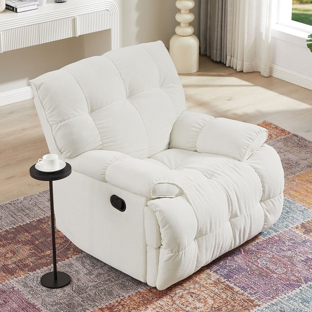 Fauteuil inclinable manuel pivotant à 360°, rembourré, couleur crème, avec accoudoirs et siège plus larges pour le salon