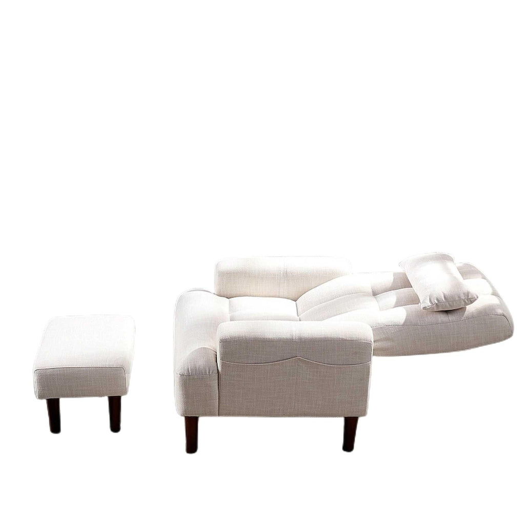 Fauteuil de salon multifonction rembourré à dossier haut, couleur blanc crème, 26,77 po, avec pouf