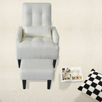 Fauteuil de salon multifonction rembourré à dossier haut, couleur blanc crème, 26,77 po, avec pouf