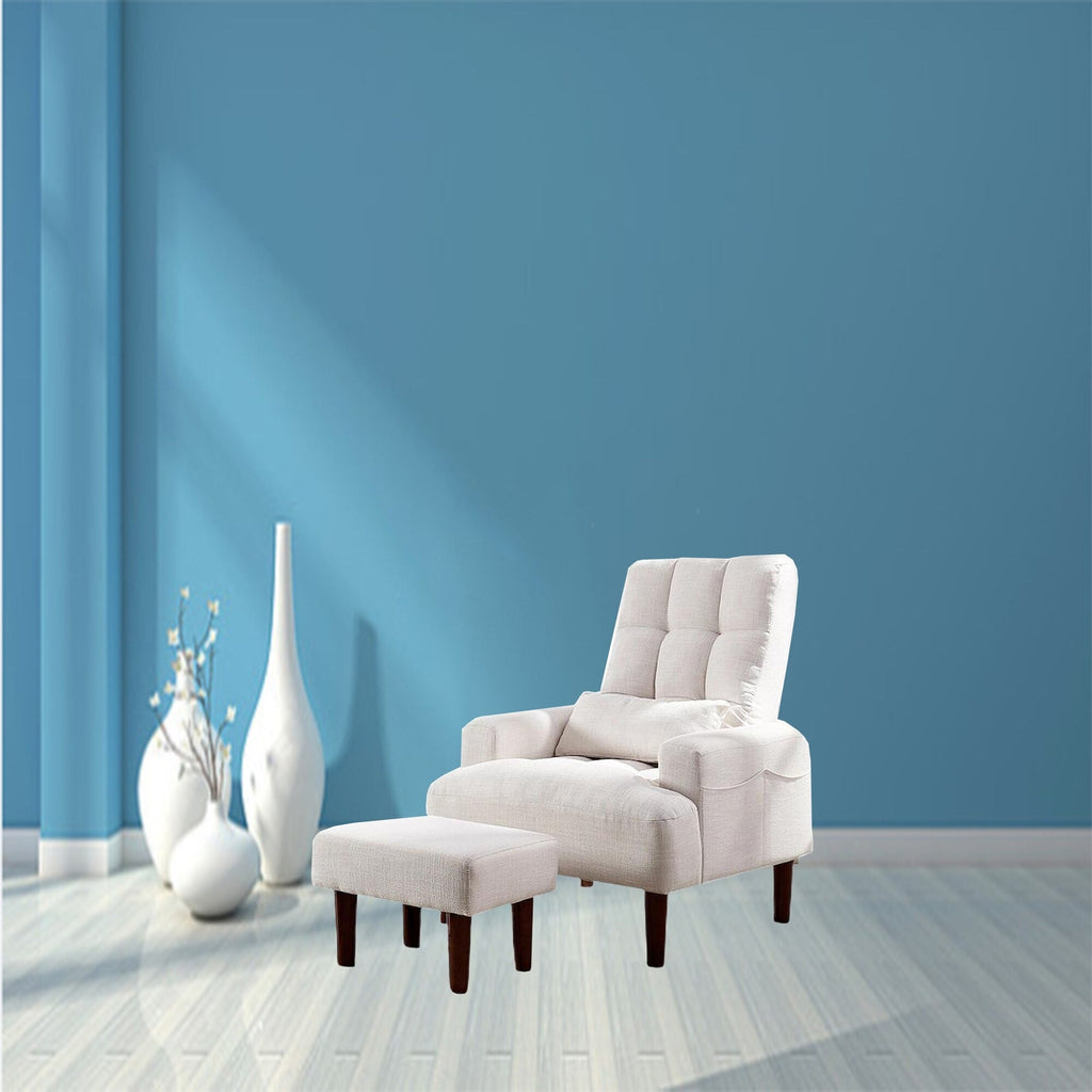 Fauteuil de salon multifonction rembourré à dossier haut, couleur blanc crème, 26,77 po, avec pouf