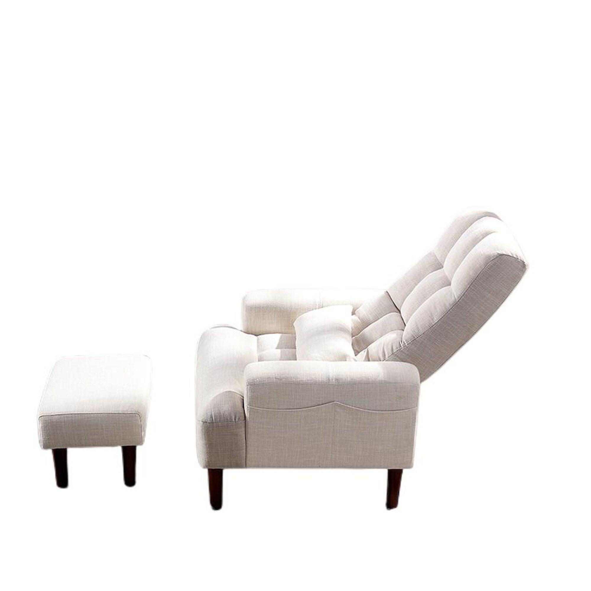 Fauteuil de salon multifonction rembourré à dossier haut, couleur blanc crème, 26,77 po, avec pouf