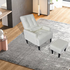 Fauteuil de salon multifonction rembourré à dossier haut, couleur blanc crème, 26,77 po, avec pouf