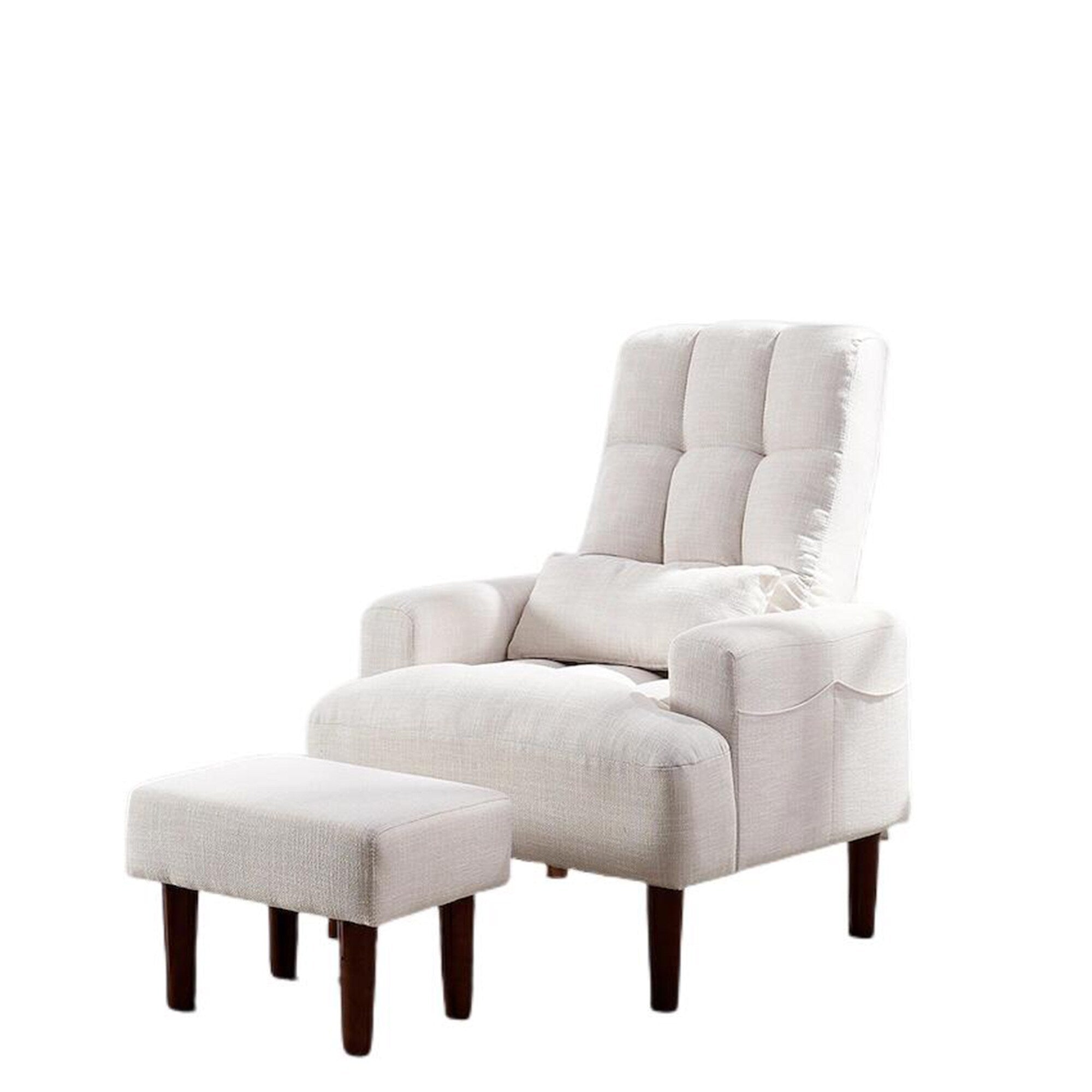 Fauteuil de salon multifonction rembourré à dossier haut, couleur blanc crème, 26,77 po, avec pouf