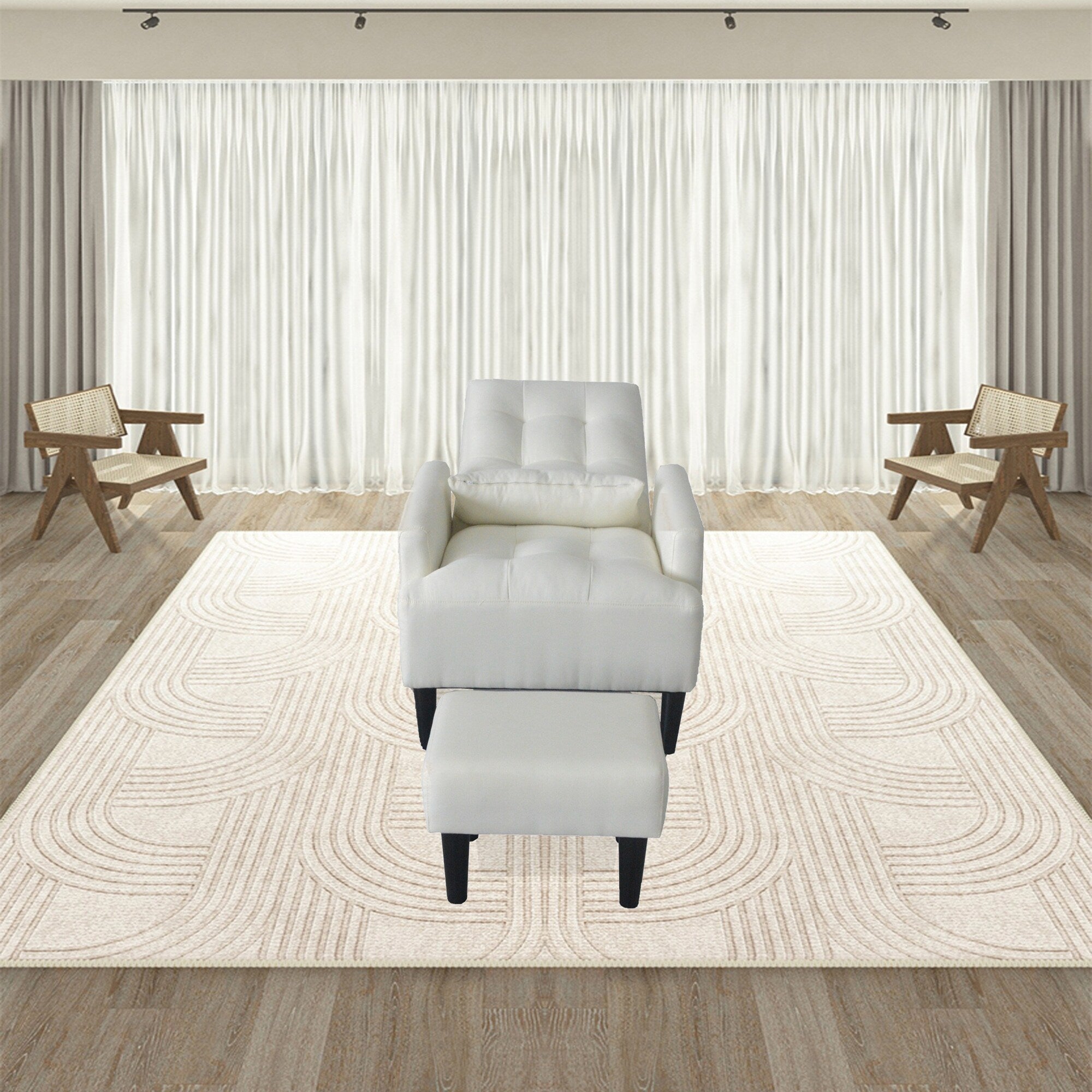 Fauteuil de salon multifonction rembourré à dossier haut, couleur blanc crème, 26,77 po, avec pouf