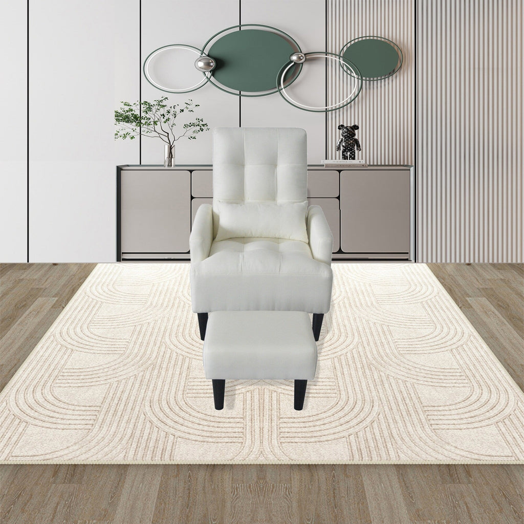 Fauteuil de salon multifonction rembourré à dossier haut, couleur blanc crème, 26,77 po, avec pouf