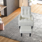 Fauteuil de salon multifonction rembourré à dossier haut, couleur blanc crème, 26,77 po, avec pouf
