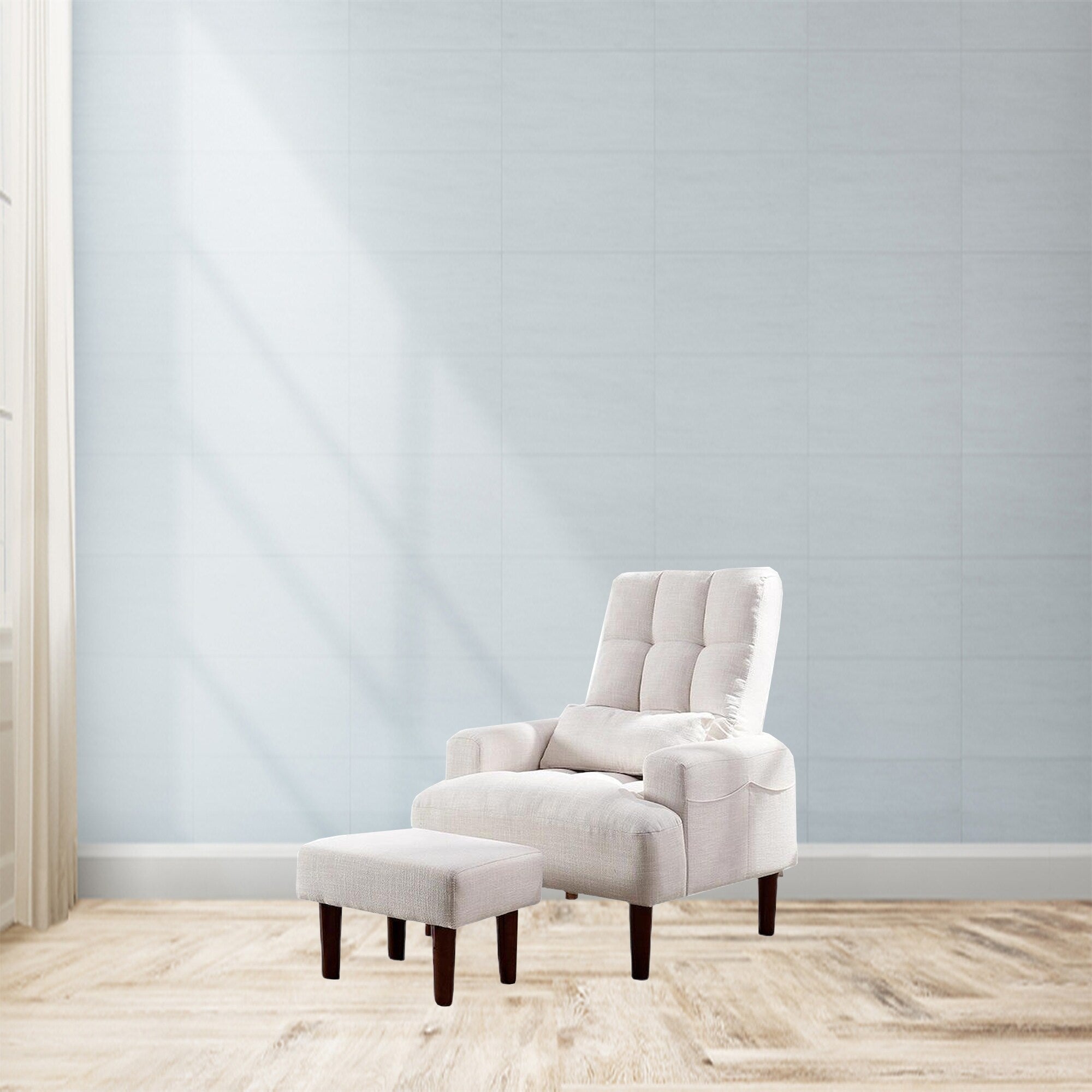 Fauteuil de salon multifonction rembourré à dossier haut, couleur blanc crème, 26,77 po, avec pouf