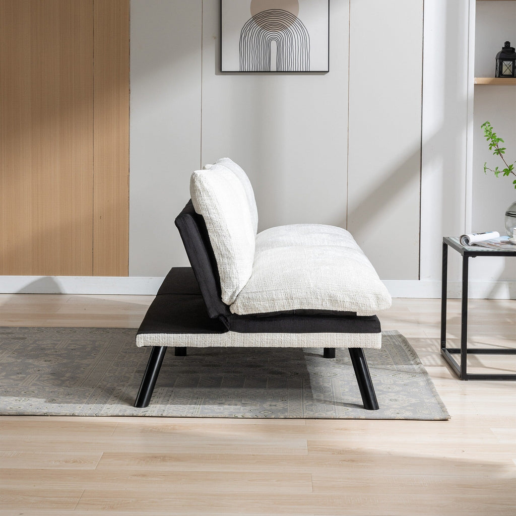 Canapé-lit futon convertible en chenille blanc crème