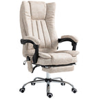 Fauteuil de bureau inclinable et massant pivotant à 360° en microfibre blanc crème avec massage par vibration, chauffage, repose-pieds et hauteur réglable