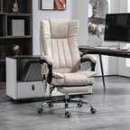 Fauteuil de bureau inclinable et massant pivotant à 360° en microfibre blanc crème avec massage par vibration, chauffage, repose-pieds et hauteur réglable