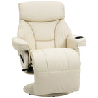 Fauteuil inclinable manuel en cuir PU blanc crème avec repose-pieds, poche latérale, porte-gobelet, inclinaison à 135°, rotation à 360°