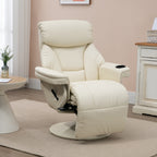 Fauteuil inclinable manuel en cuir PU blanc crème avec repose-pieds, poche latérale, porte-gobelet, inclinaison à 135°, rotation à 360°