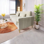 Canapé 3 places en velours blanc crème avec touches dorées