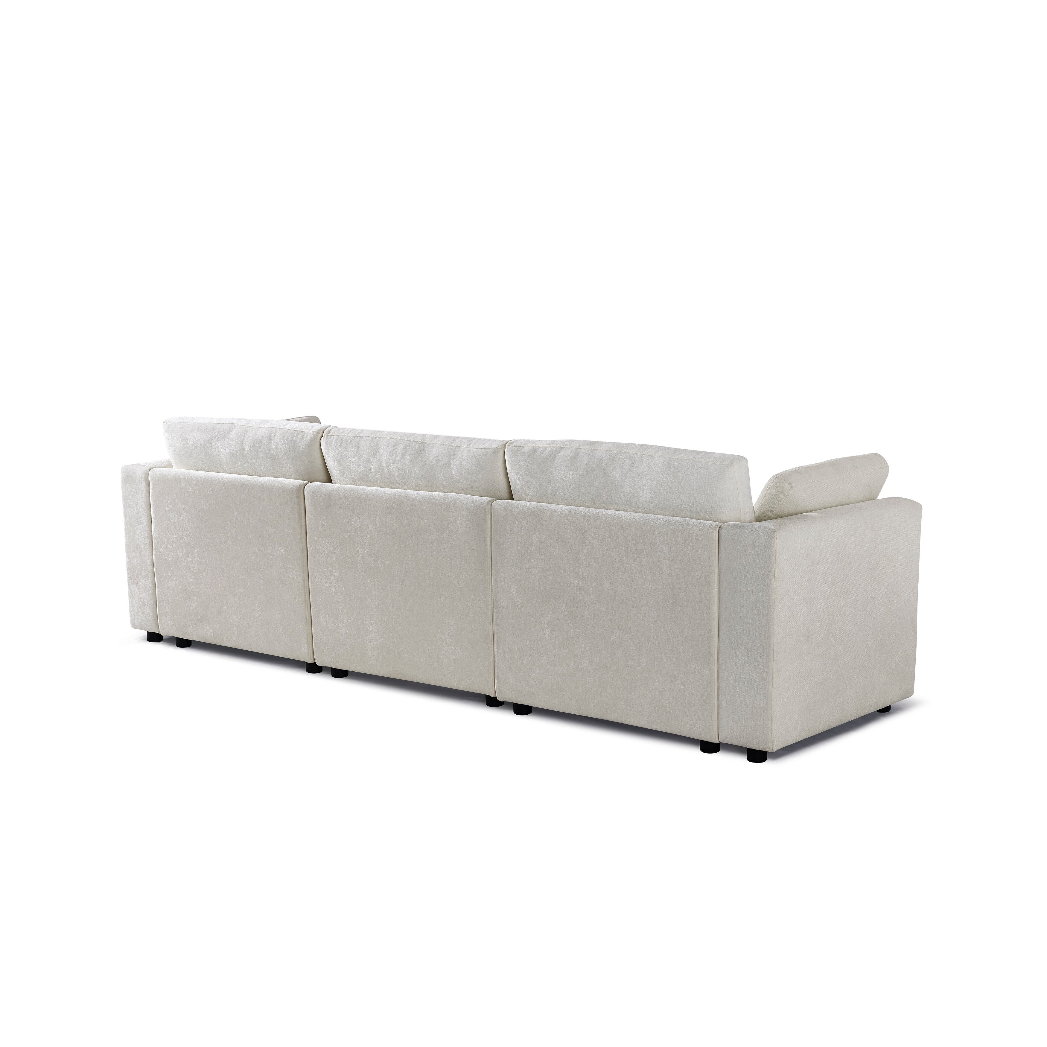 Canapé modulable 3 places en chenille blanc crème avec cadre en bois