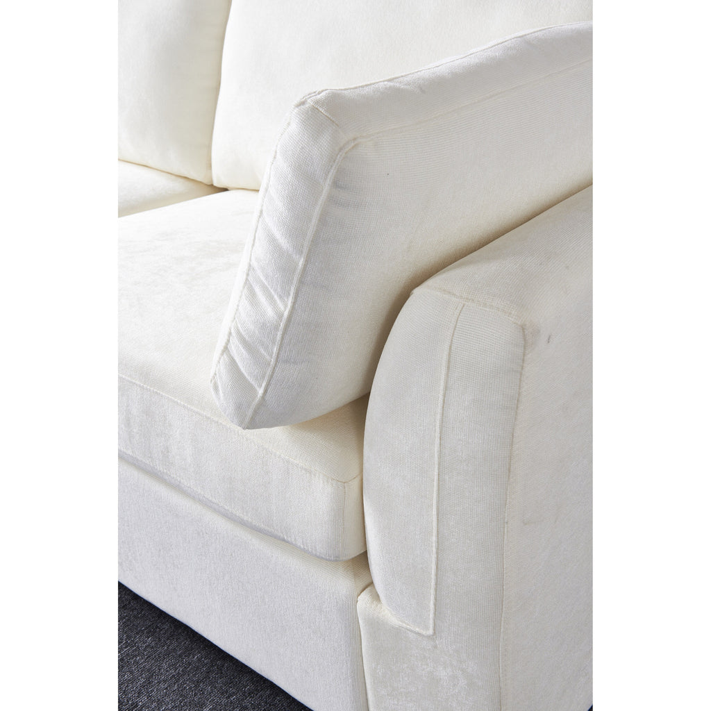 Canapé modulable en chenille blanc crème avec cadre en bois