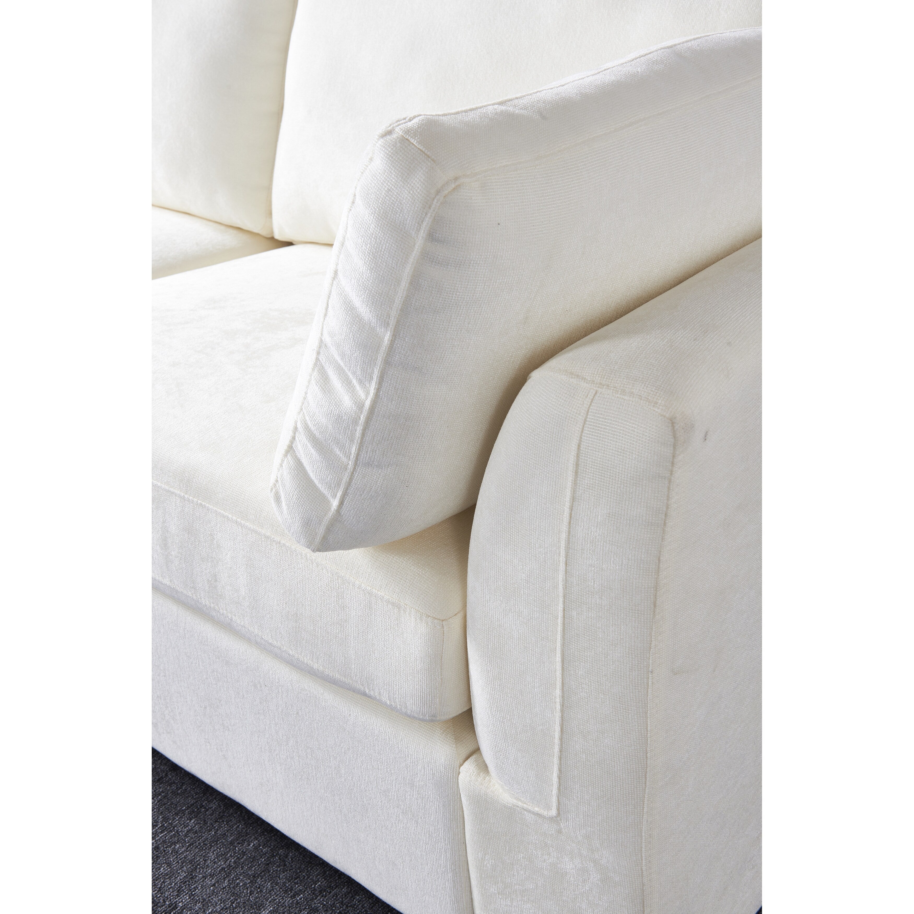 Canapé modulable en chenille blanc crème avec cadre en bois