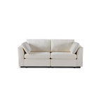 Canapé modulable en chenille blanc crème avec cadre en bois