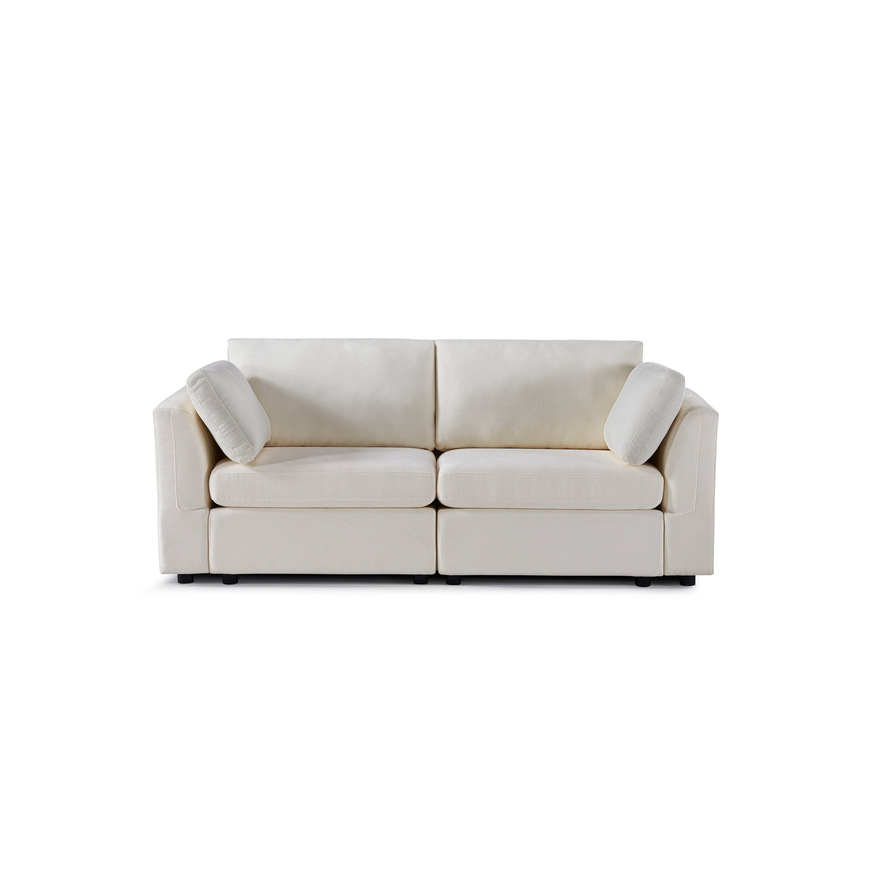 Canapé modulable en chenille blanc crème avec cadre en bois