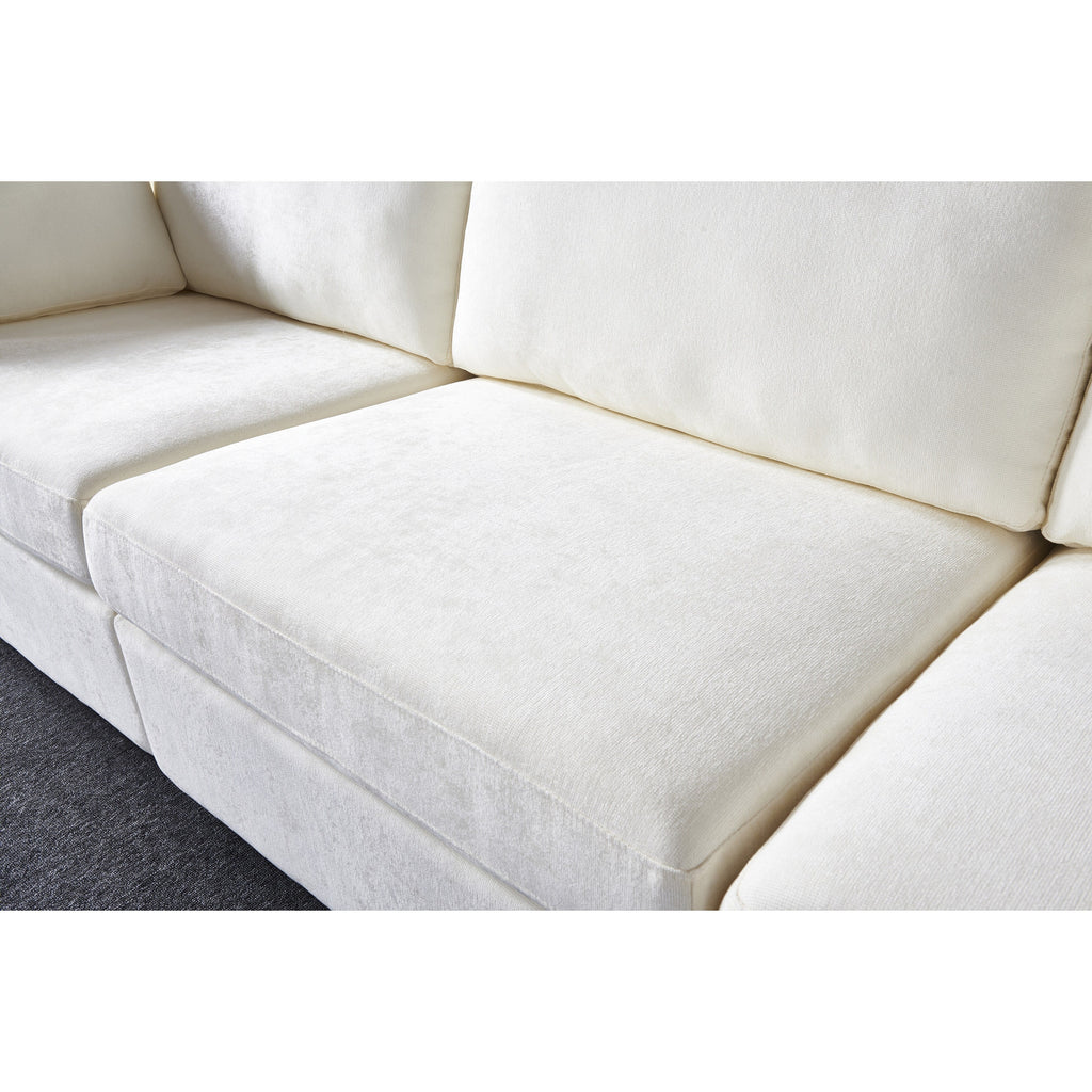 Canapé modulable en chenille blanc crème avec cadre en bois