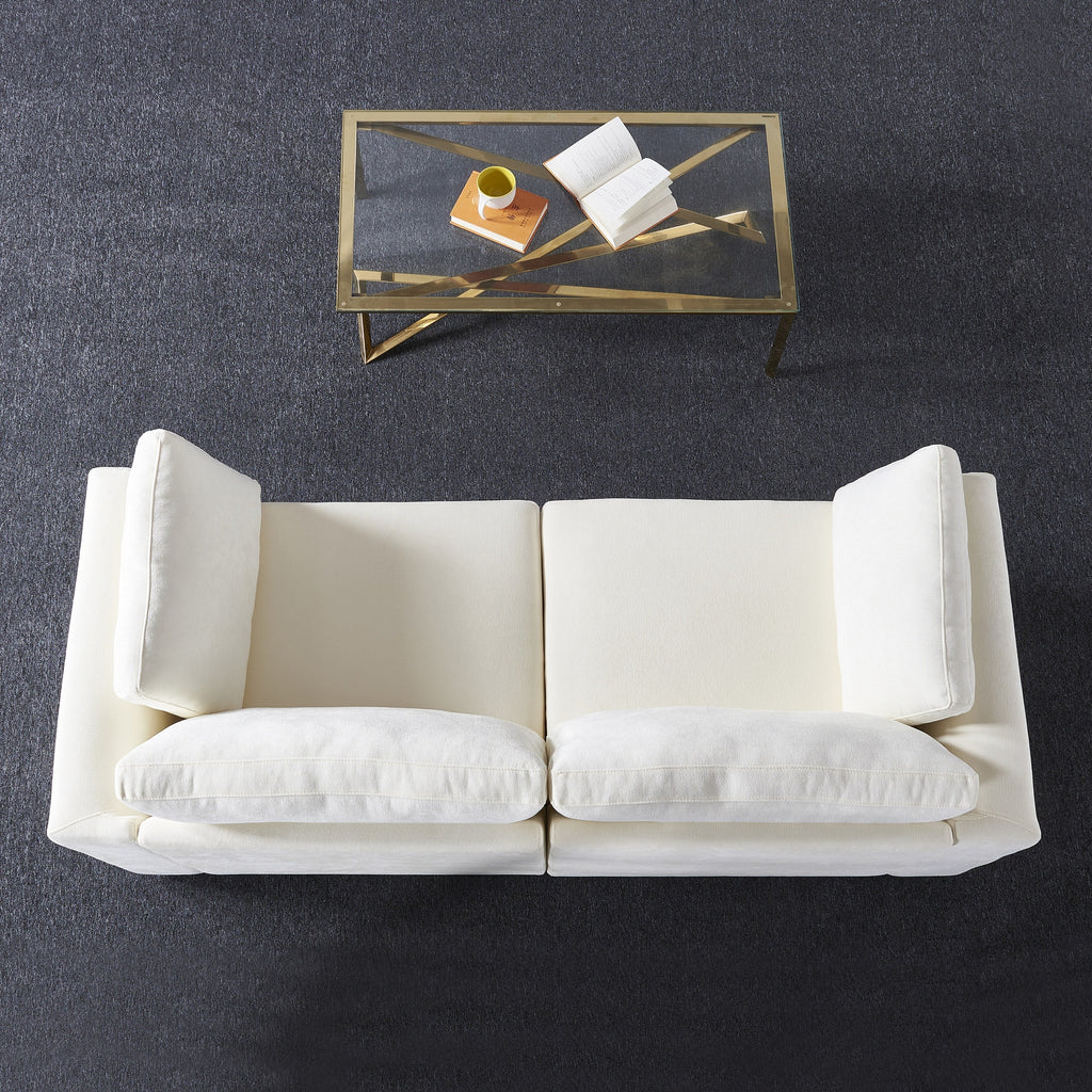 Canapé modulable en chenille blanc crème avec cadre en bois