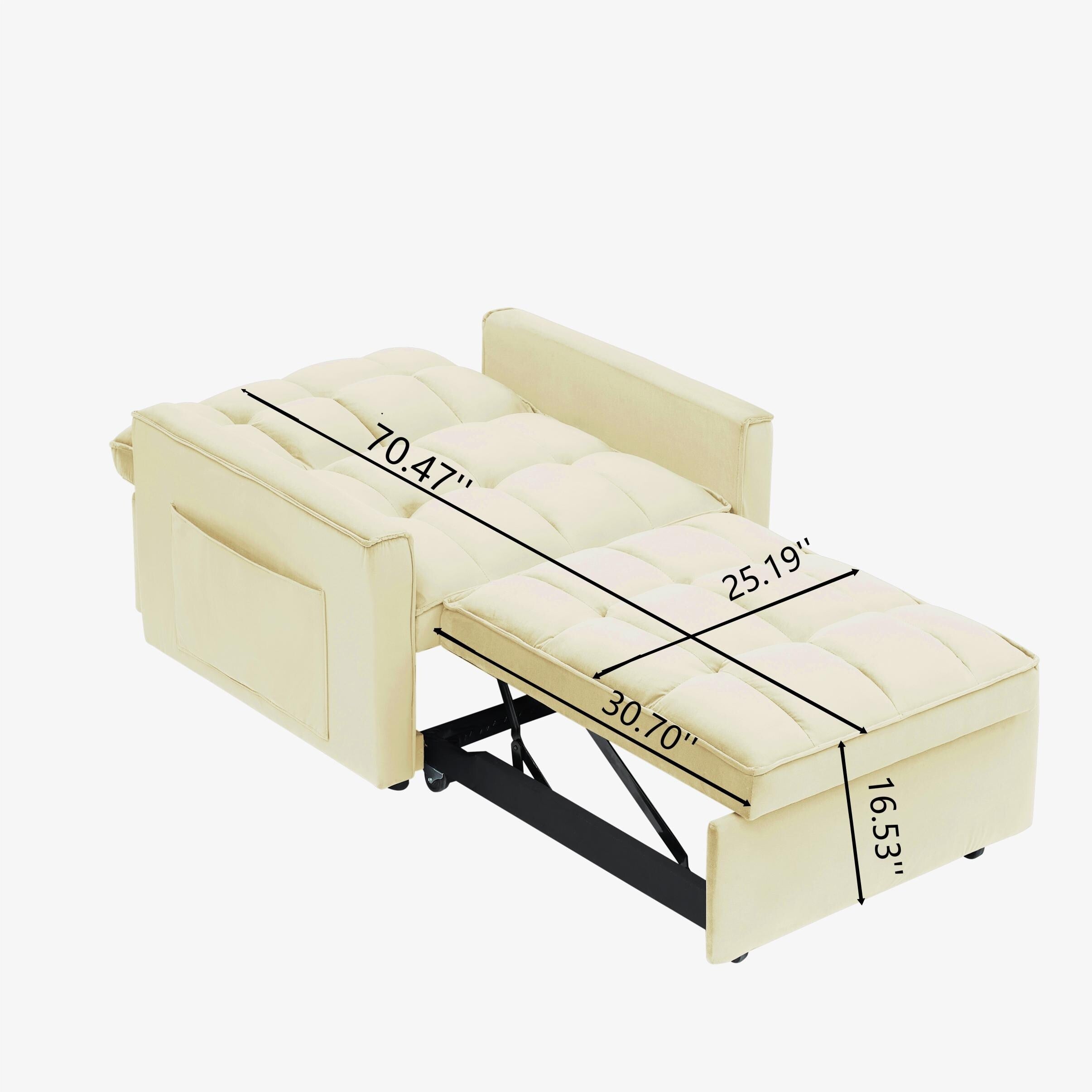 Canapé-lit convertible 3 en 1 moderne blanc crème 70,86 avec dossier réglable et roulettes pour salon