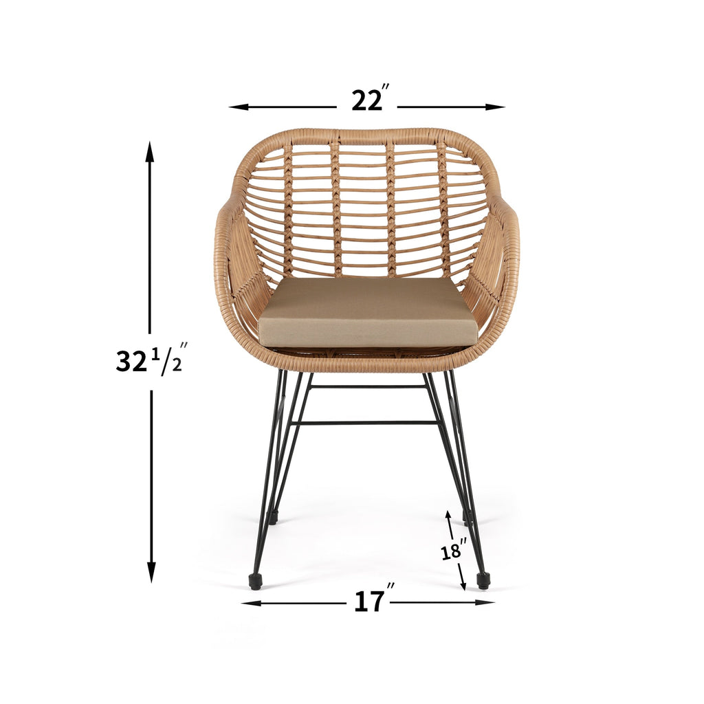Ensemble bistrot d'extérieur Crescent 3 pièces en osier avec coussins