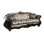 Canapé Cresi, noir, chenille grise, similicuir, 2 coussins, 240 cm