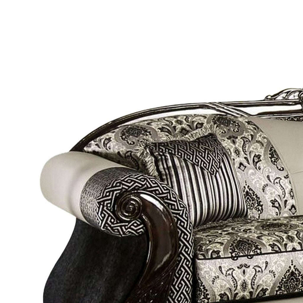 Canapé Cresi, noir, chenille grise, similicuir, 2 coussins, 240 cm