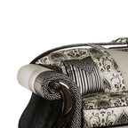 Canapé Cresi, noir, chenille grise, similicuir, 2 coussins, 240 cm