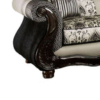 Canapé Cresi, noir, chenille grise, similicuir, 2 coussins, 240 cm