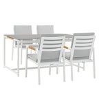 Ensemble de salle à manger d'extérieur Crown 5 pièces en aluminium et teck avec tissu gris