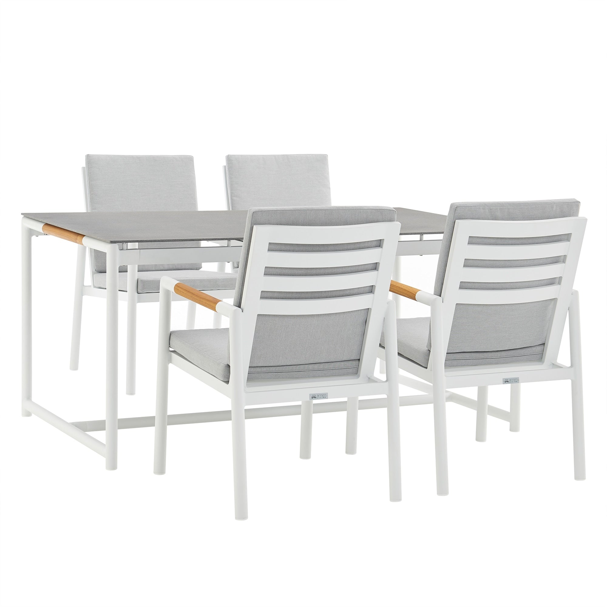 Ensemble de salle à manger d'extérieur Crown 5 pièces en aluminium et teck avec tissu gris