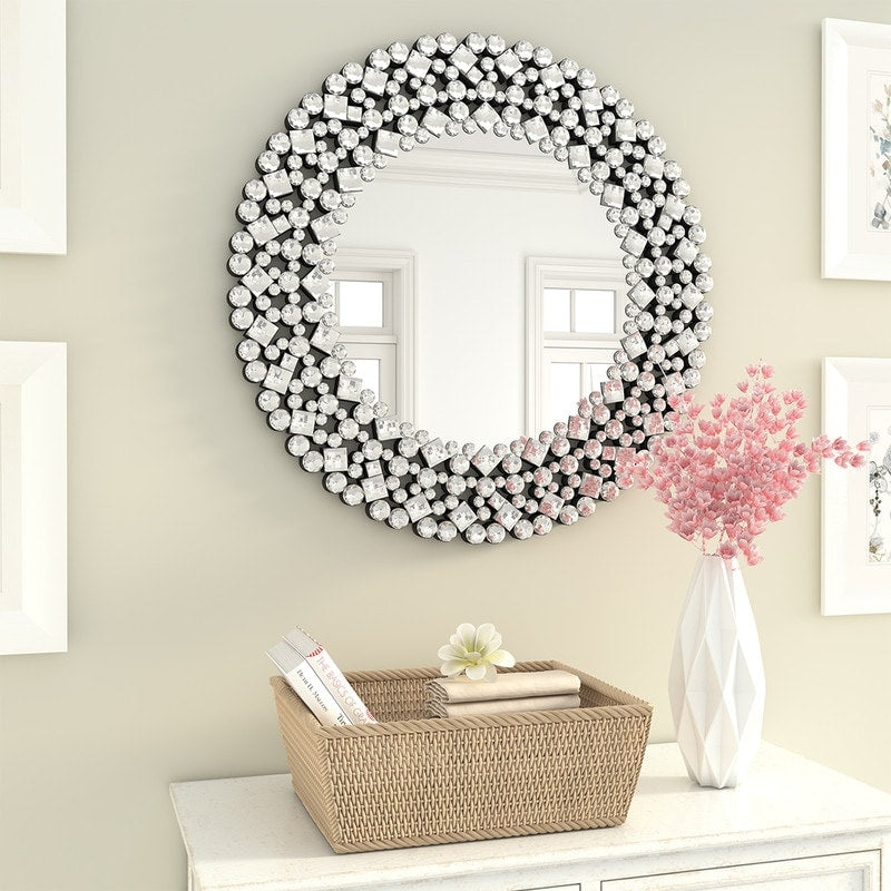 Miroir mural rond avec accents en cristal