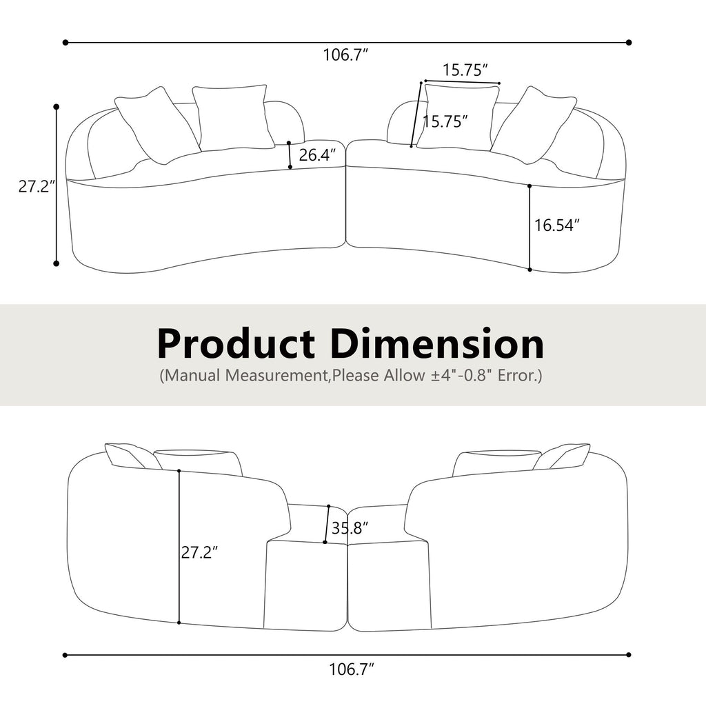 Canapé quatre places incurvé blanc en éponge à compression intégrale, canapé compact sans assemblage pour petits espaces et appartements
