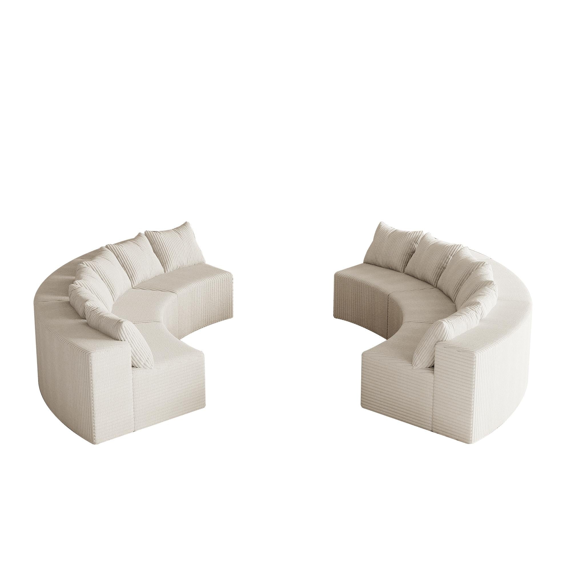 Canapé sectionnel modulaire incurvé en velours côtelé 6 pièces Canapé symétrique avec 12 oreillers pour salon