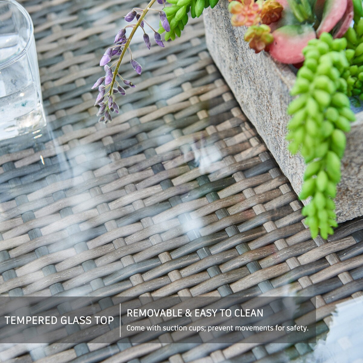 Ensemble de salon de jardin 3 pièces en osier résistant aux intempéries, beige