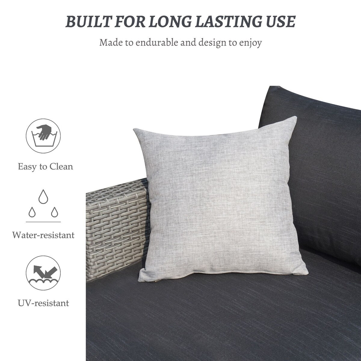 Ensemble de salon de jardin 3 pièces en osier résistant aux intempéries, beige