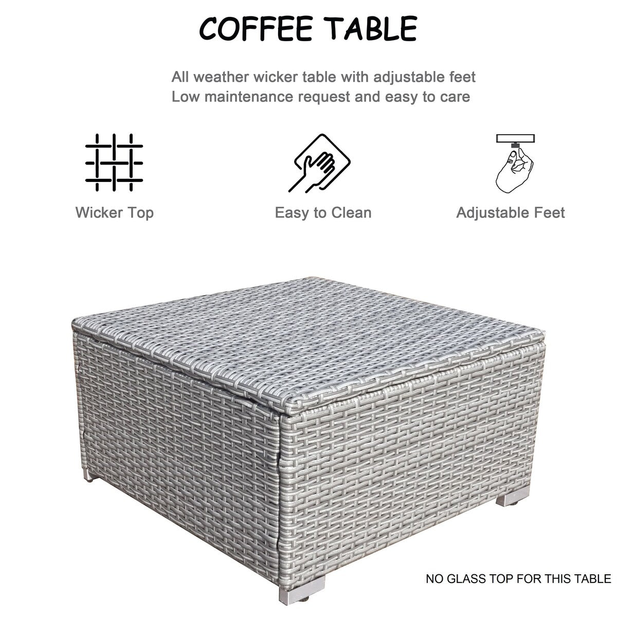 Ensemble de salon de jardin 3 pièces en osier résistant aux intempéries, beige