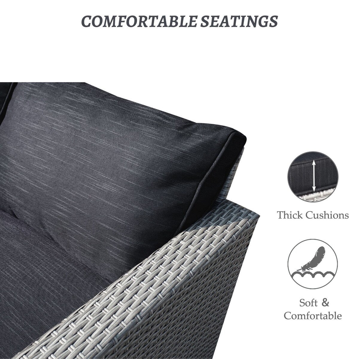 Ensemble de salon de jardin 3 pièces en osier résistant aux intempéries, beige