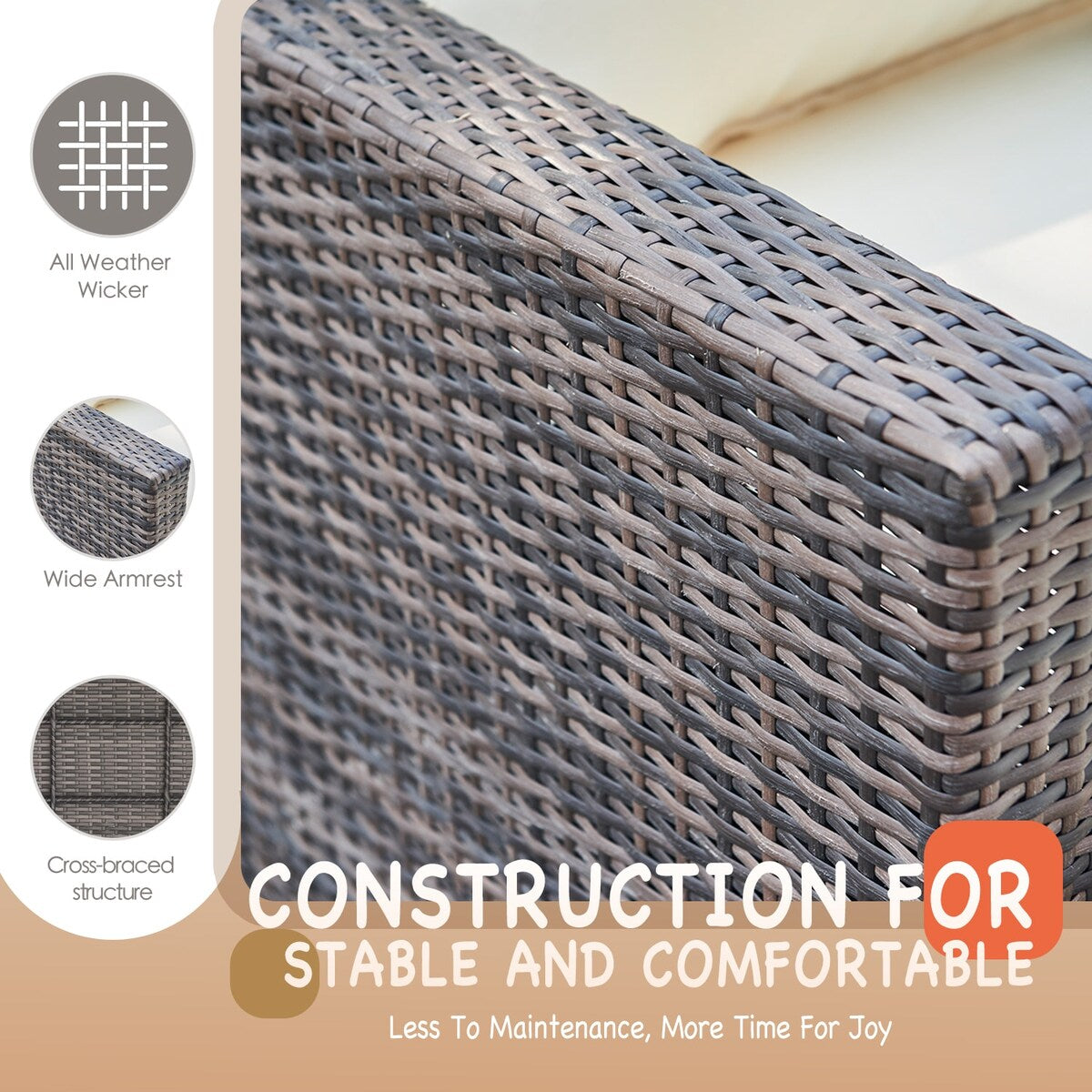 Ensemble de salon de jardin 3 pièces en osier résistant aux intempéries, beige