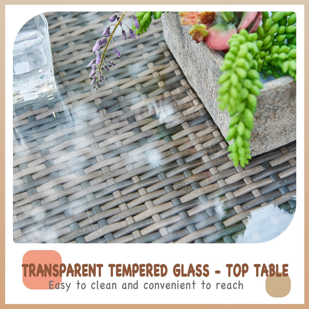 Ensemble de salon de jardin 3 pièces en osier résistant aux intempéries, beige