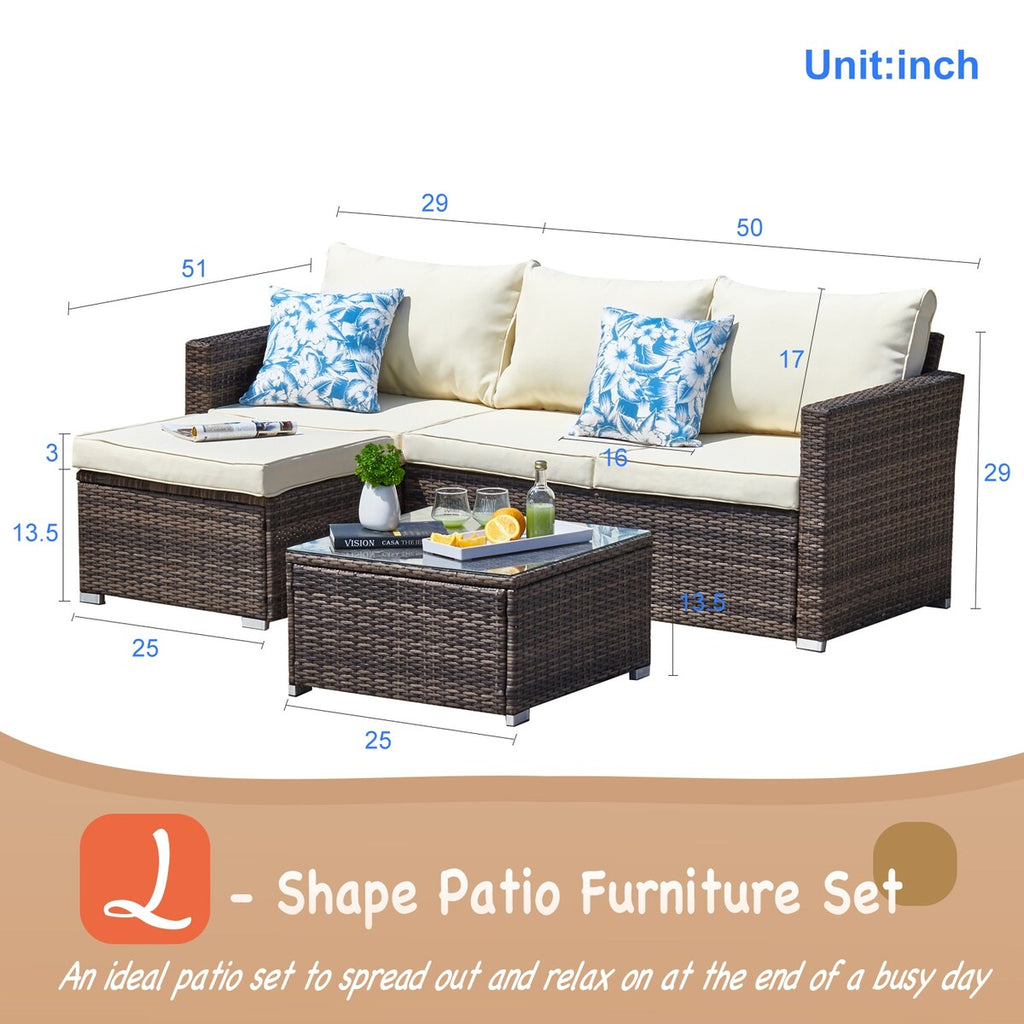 Ensemble de salon de jardin 3 pièces en osier résistant aux intempéries, beige