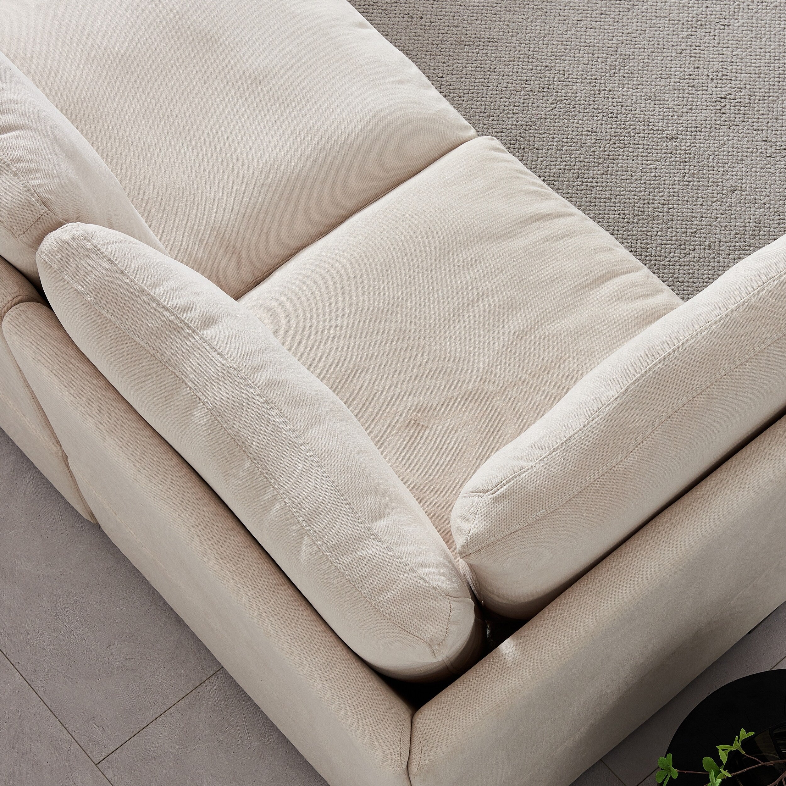 Canapé modulaire personnalisable avec pouf - Revêtement en lin doux et rembourrage en duvet pour une détente confortable