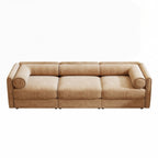 Canapé en chenille avec dossier et accoudoirs cylindriques et siège de rangement