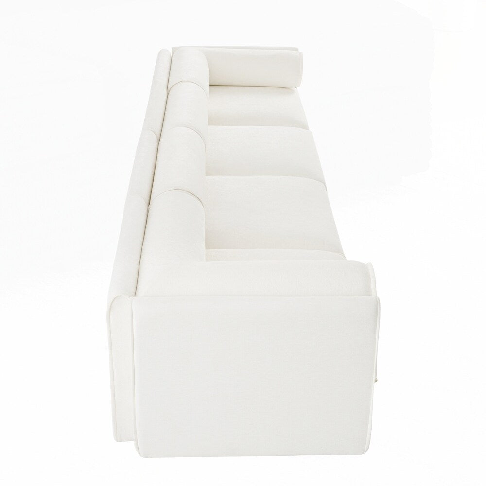 Canapé en chenille avec dossier et accoudoirs cylindriques et siège de rangement