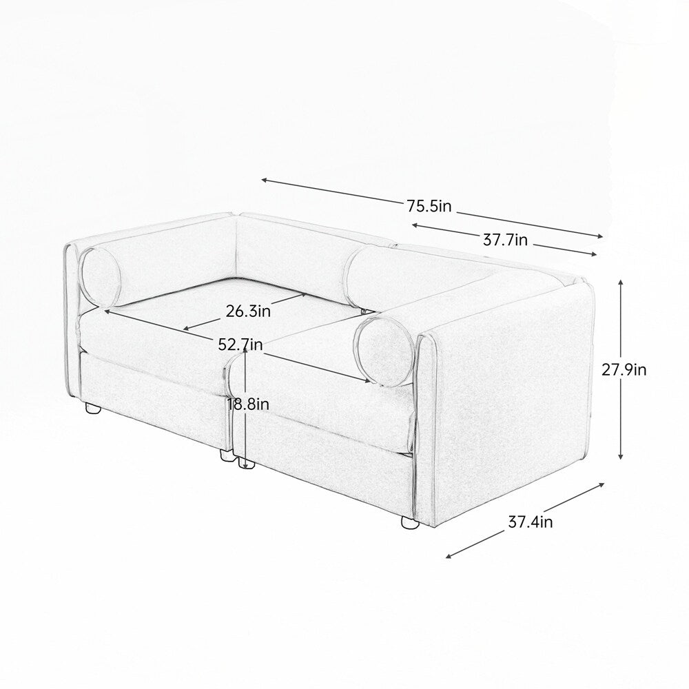 Canapé en chenille avec dossier et accoudoirs cylindriques et siège de rangement