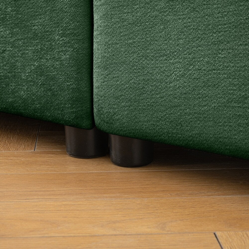 Canapé en chenille avec dossier et accoudoirs cylindriques et siège de rangement