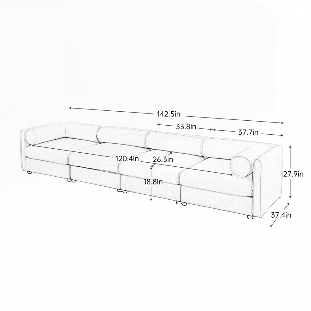 Canapé en chenille avec dossier et accoudoirs cylindriques et siège de rangement