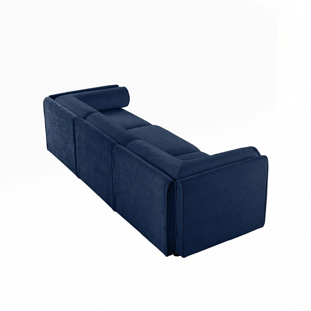 Canapé en chenille avec dossier et accoudoirs cylindriques et siège de rangement