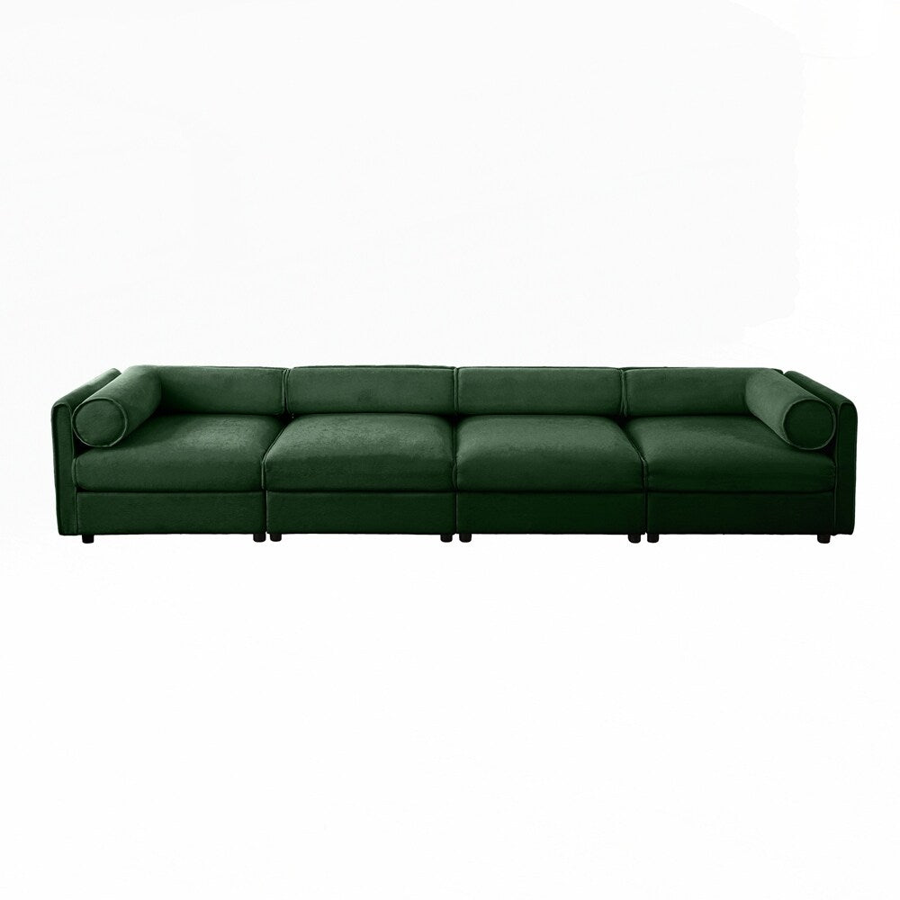 Canapé en chenille avec dossier et accoudoirs cylindriques et siège de rangement